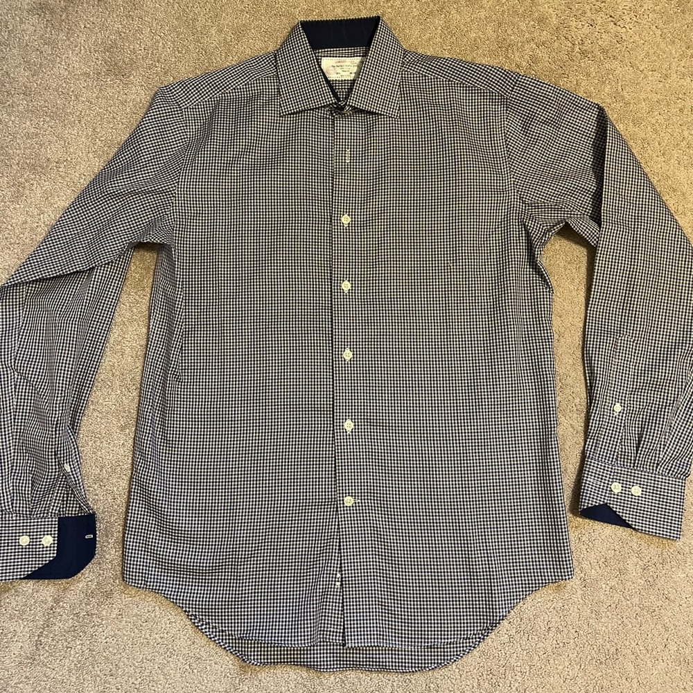 Lorenzo Uomo Navy and brown plaid Dress Shirt
